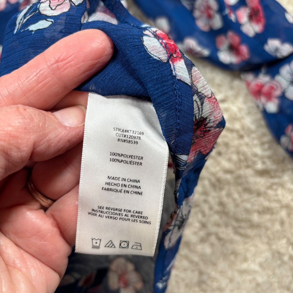 KUT from the Kloth Blue Floral Button Down Roll Tab Blouse KT32169 Womens Large - Picture 3 of 7